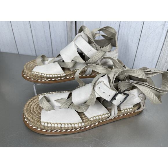 Free People + Matisse Cream Leather Ankle Tie Up Sandal size 8 - Picture 1 of 5